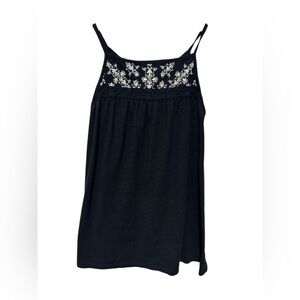 Eddie Bauer Black Sleeveless Top with White Embroidery On Chest In Women's Size